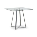 Clear Glass Square Dining Table with Grey Finish Legs