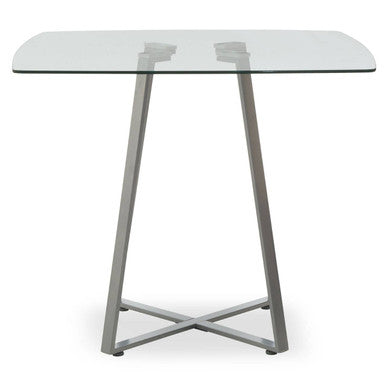 Clear Glass Square Dining Table with Grey Finish Legs