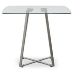 Clear Glass Square Dining Table with Grey Finish Legs