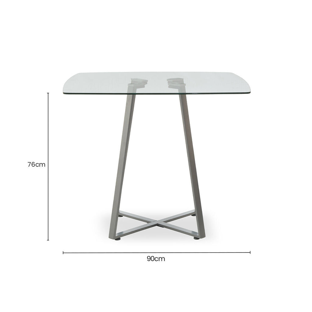 Clear Glass Square Dining Table with Grey Finish Legs