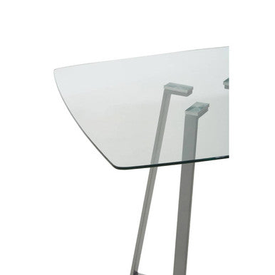 Clear Glass Square Dining Table with Grey Finish Legs