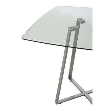 Clear Glass Square Dining Table with Grey Finish Legs