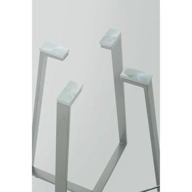 Clear Glass Square Dining Table with Grey Finish Legs