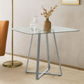 Clear Glass Square Dining Table with Grey Finish Legs