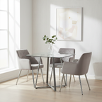 Clear Glass Square Dining Table with Grey Finish Legs