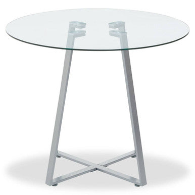Clear Glass Round Dining Table with Grey Finish Legs