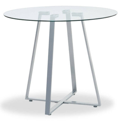 Clear Glass Round Dining Table with Grey Finish Legs
