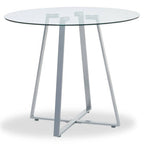 Clear Glass Round Dining Table with Grey Finish Legs