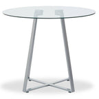 Clear Glass Round Dining Table with Grey Finish Legs