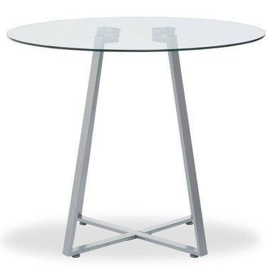 Clear Glass Round Dining Table with Grey Finish Legs