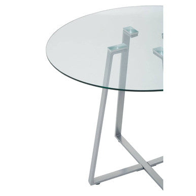 Clear Glass Round Dining Table with Grey Finish Legs