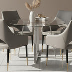 Clear Glass Round Dining Table with Grey Finish Legs