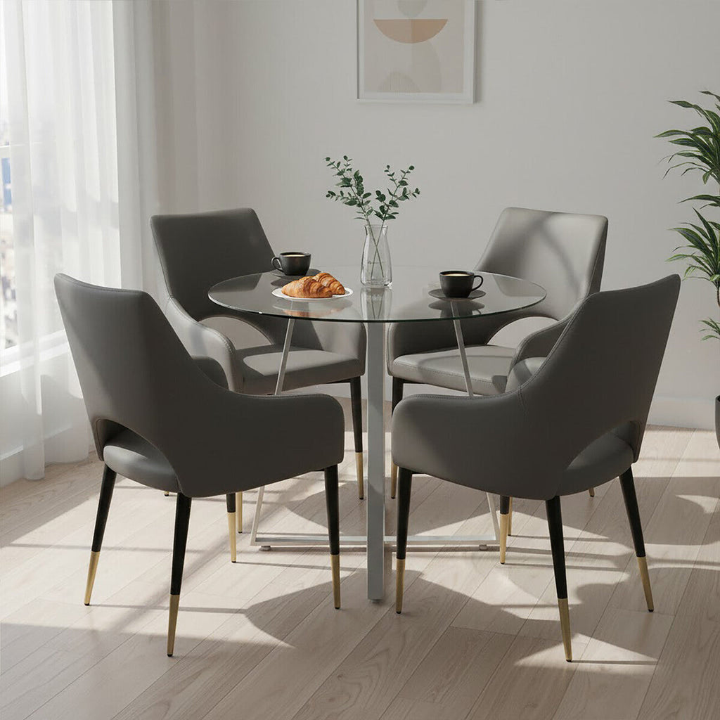 Clear Glass Round Dining Table with Grey Finish Legs