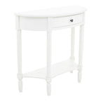 White Wooden Half Moon 1 Drawer Console Table with Lower Shelf