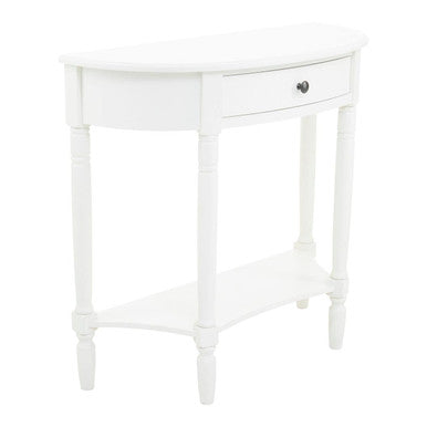 White Wooden Half Moon 1 Drawer Console Table with Lower Shelf