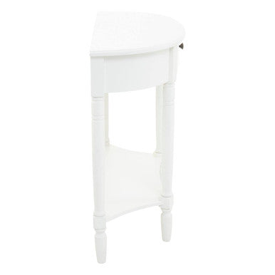 White Wooden Half Moon 1 Drawer Console Table with Lower Shelf