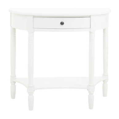 White Wooden Half Moon 1 Drawer Console Table with Lower Shelf