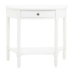 White Wooden Half Moon 1 Drawer Console Table with Lower Shelf