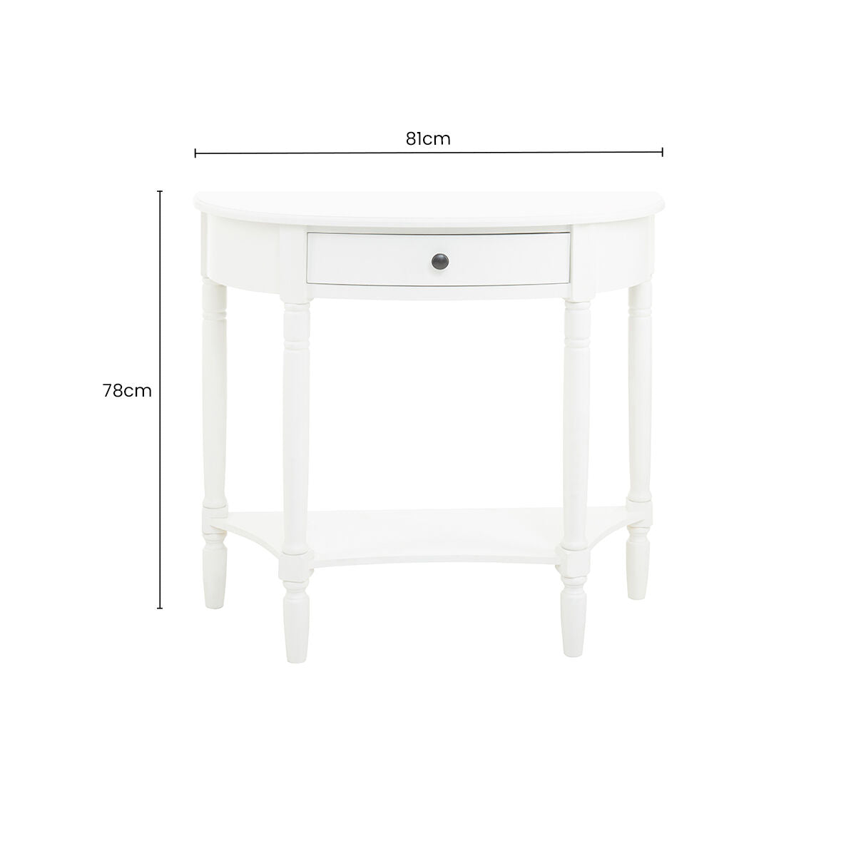 White Wooden Half Moon 1 Drawer Console Table with Lower Shelf