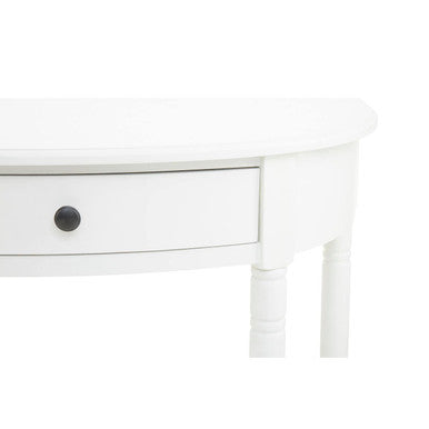 White Wooden Half Moon 1 Drawer Console Table with Lower Shelf