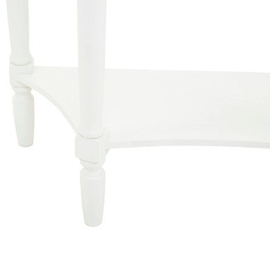 White Wooden Half Moon 1 Drawer Console Table with Lower Shelf