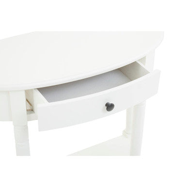 White Wooden Half Moon 1 Drawer Console Table with Lower Shelf