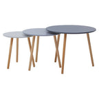 Grey Pine Wood Set of 3 Round Side Tables