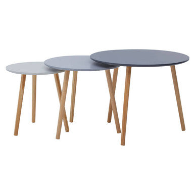 Grey Pine Wood Set of 3 Round Side Tables