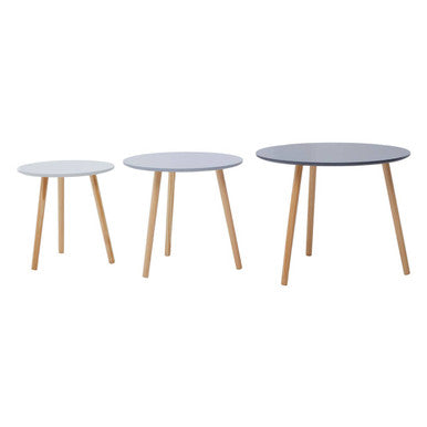 Grey Pine Wood Set of 3 Round Side Tables