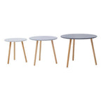 Grey Pine Wood Set of 3 Round Side Tables