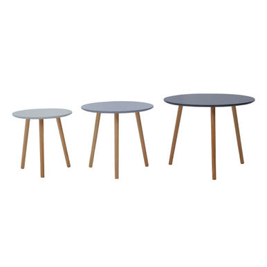 Grey Pine Wood Set of 3 Round Side Tables