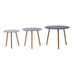 Grey Pine Wood Set of 3 Round Side Tables