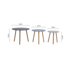 Grey Pine Wood Set of 3 Round Side Tables