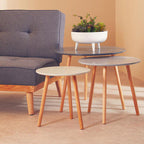 Grey Pine Wood Set of 3 Round Side Tables