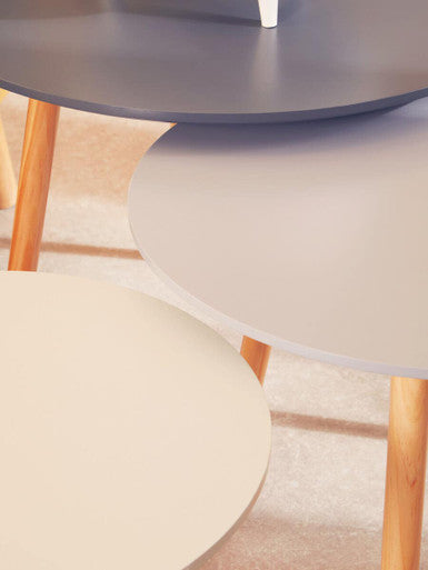 Grey Pine Wood Set of 3 Round Side Tables