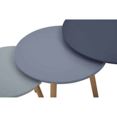 Grey Pine Wood Set of 3 Round Side Tables