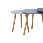 Grey Pine Wood Set of 3 Round Side Tables