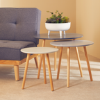 Grey Pine Wood Set of 3 Round Side Tables