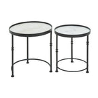 White Marble and Black Finish Set of 2 Round Side Tables