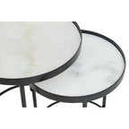 White Marble and Black Finish Set of 2 Round Side Tables