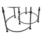 White Marble and Black Finish Set of 2 Round Side Tables