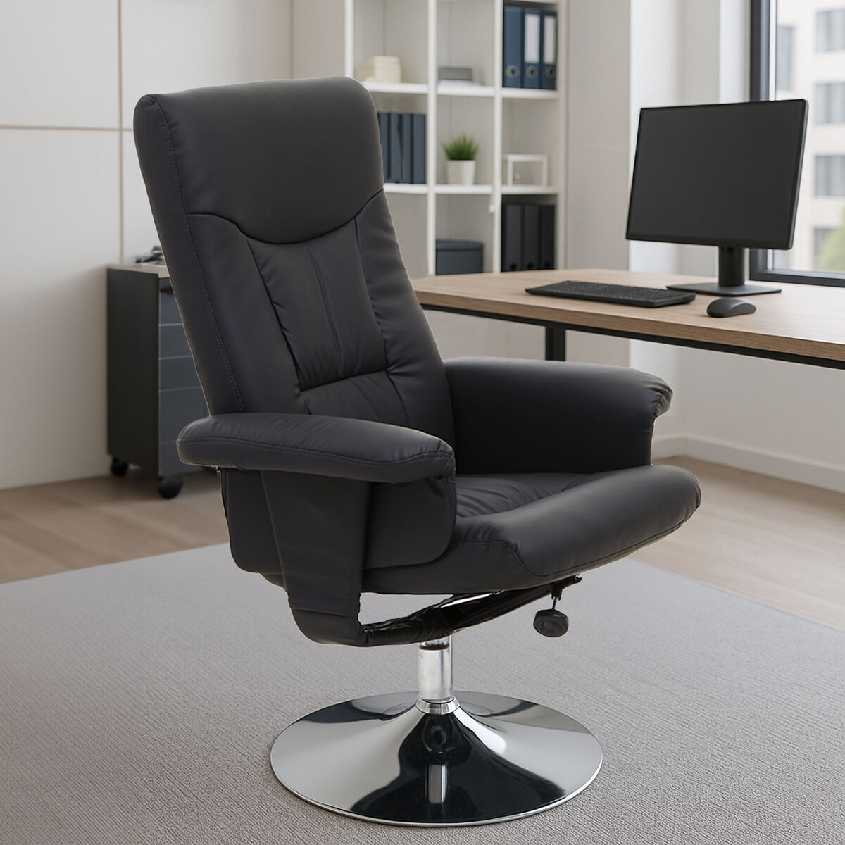 Black Leather Effect Recliner Chair