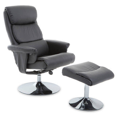 Grey Leather Effect Swivel Recliner Chair with Footstool