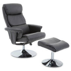 Grey Leather Effect Swivel Recliner Chair with Footstool