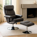 Grey Leather Effect Swivel Recliner Chair with Footstool