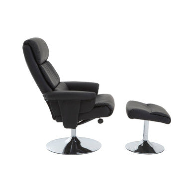 Black Leather Effect Recliner Chair with Footstool
