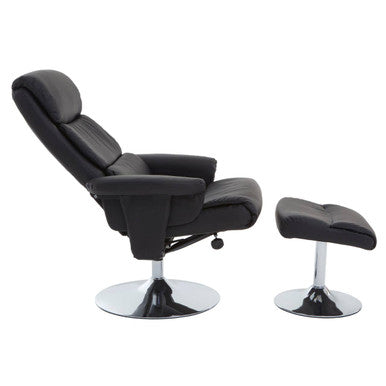 Black Leather Effect Recliner Chair with Footstool