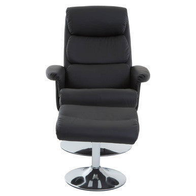 Black Leather Effect Recliner Chair with Footstool