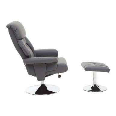 Grey Leather Effect Recliner Chair with Footstool