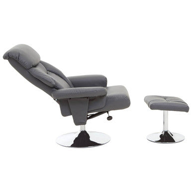 Grey Leather Effect Recliner Chair with Footstool